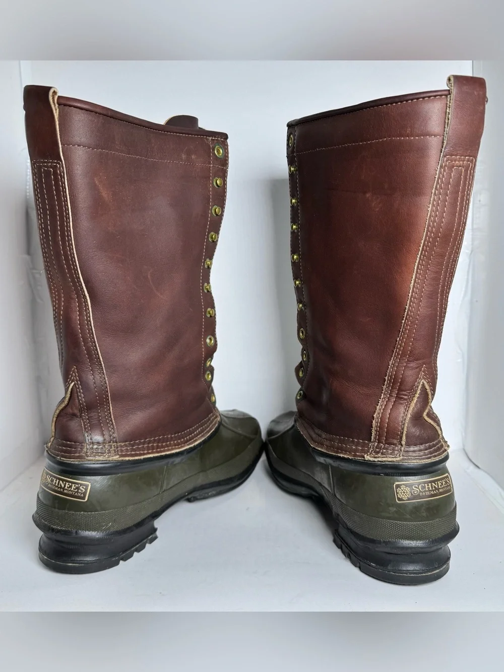Vintage 90’s Schnee’s Hunter Pac Boots Men 10 Made USA Leather Insulated Hunting